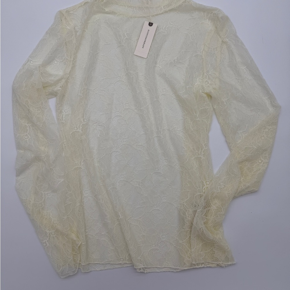 Anthropologie Cream Lace Long Sleeve Top